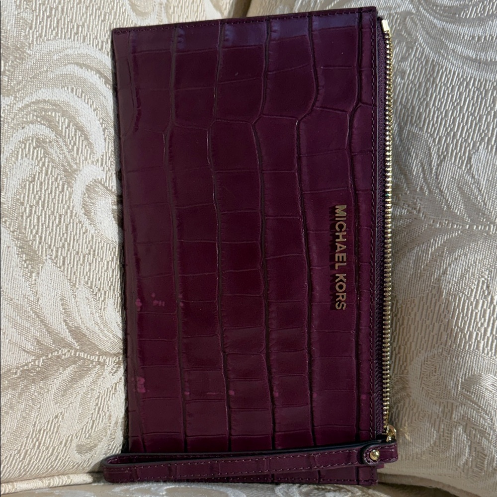 Michael Kors Plum Croc-Embossed Wristlet